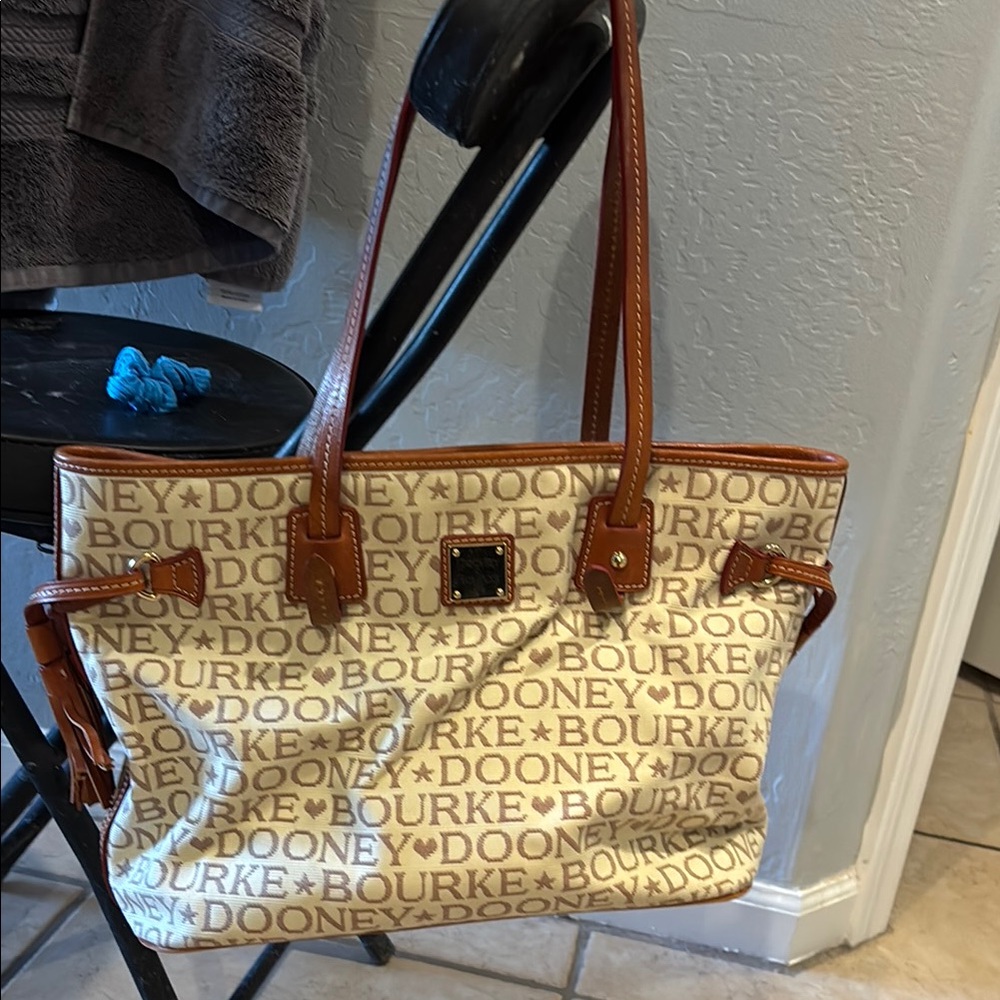 Dooney & Bourke Cream and Brown Geometric Tote